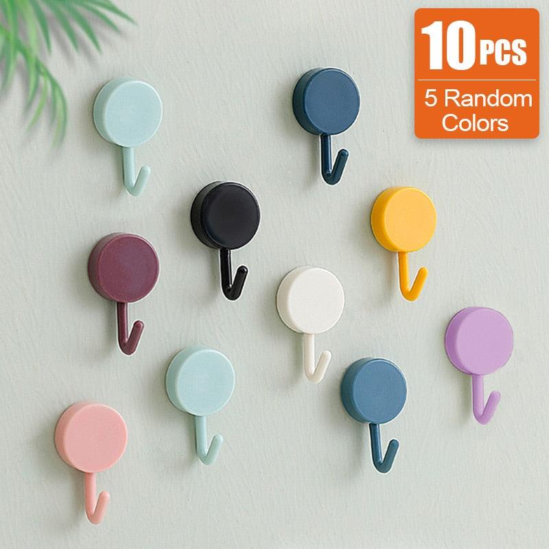10PCS Self Adhesive Wall Hook Strong Without Drilling Coat Bag Bathroom Door Kitchen Towel Hanger Hooks Home Storage Accessories Decorative Hooks Entrance Organizers with Self-Adhesive Hooks for Hanging Keys Towels