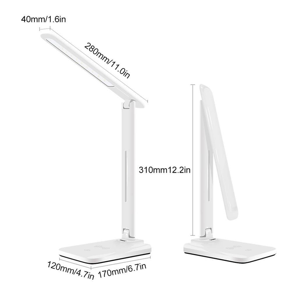10W LED Desk Lamp with phone Wireless Charger, USB Charging Port, Dimmable Eye-Caring Office Lamp for Work,  Folding Design Decorative Table Lamp Cute Study Lamps for Bedroom Décor