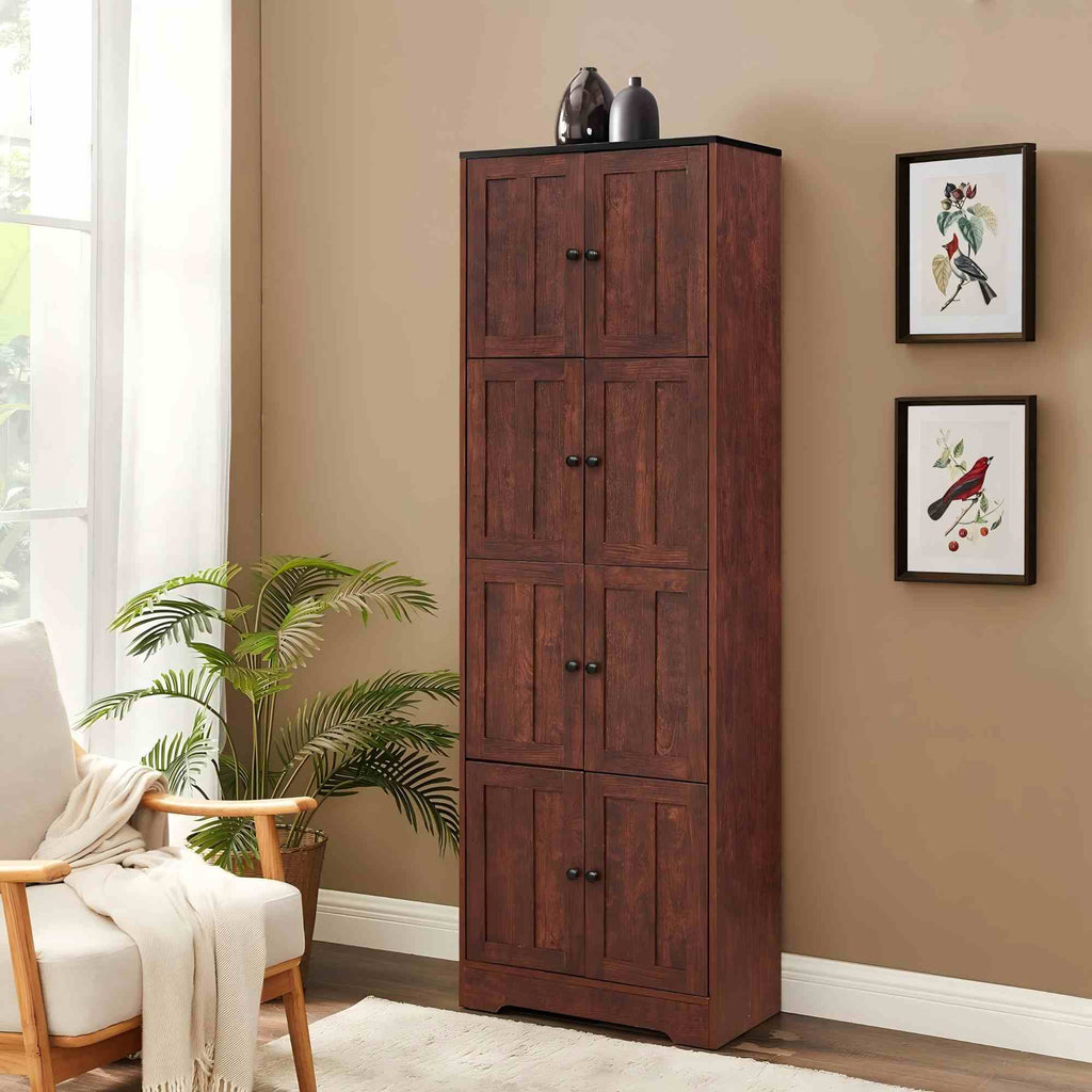 Tall Storage Cabinet With 8 Doors And 4 Shelves, Wall Storage Cabinet For Living Room, Kitchen, Office, Bedroom, Bathroom