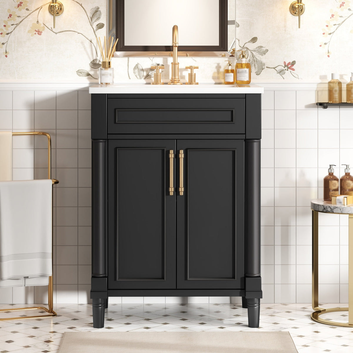 24" Bathroom Vanity with Integrated Ceramic Sink