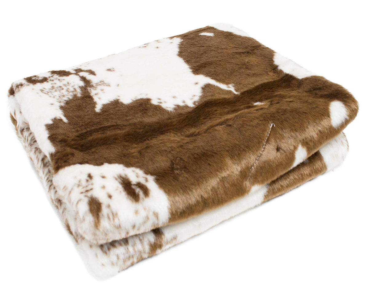 Fennco Styles Rustic Faux Fur Cowhide 50" W x 60" L Plush Throw – Brown Throw Blanket for Home, Couch, Bedroom, Living Room, Office, and Holiday Décor