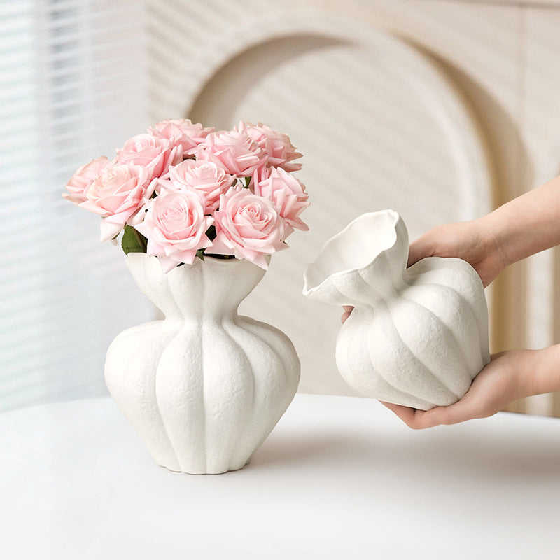 Wabi Sabi Vase White Ornament Living Room Desktop Home Vintage Art Decorative Flower Utensils