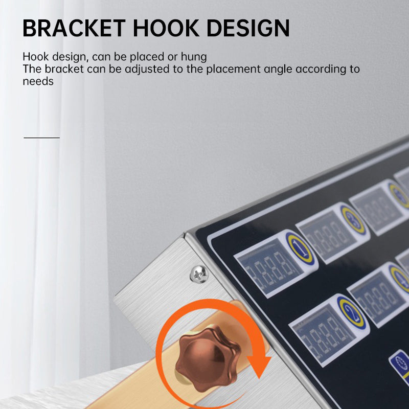 8 - Channel Calculagraph Kitchen Timer, 220V plug, shake - to - remind, 8 screens, great cooking accessory.