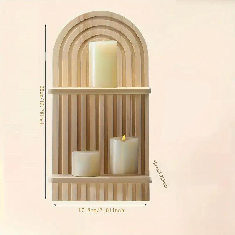 Bohemian style wooden arched wall hanging double layered candlestick vase suitable for decorating living room and bedroom walls