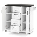 Rolling Kitchen Island Cart on Wheels with Storage Cabinets-White