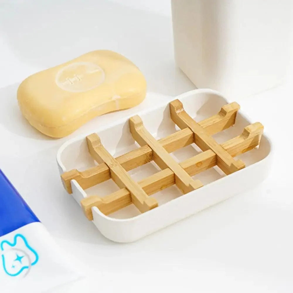 Bamboo Fiber Shower Soap Holder Draining Box Kitchen Storage Rack Bathroom Soap Case Supplies Portable Bar Soap Box Container Bamboo Self-Draining Soap Box And Soap Saver Pouch Soap Holder for Shower Bathroom Kitchen Bathtub Bar Sink White and Black