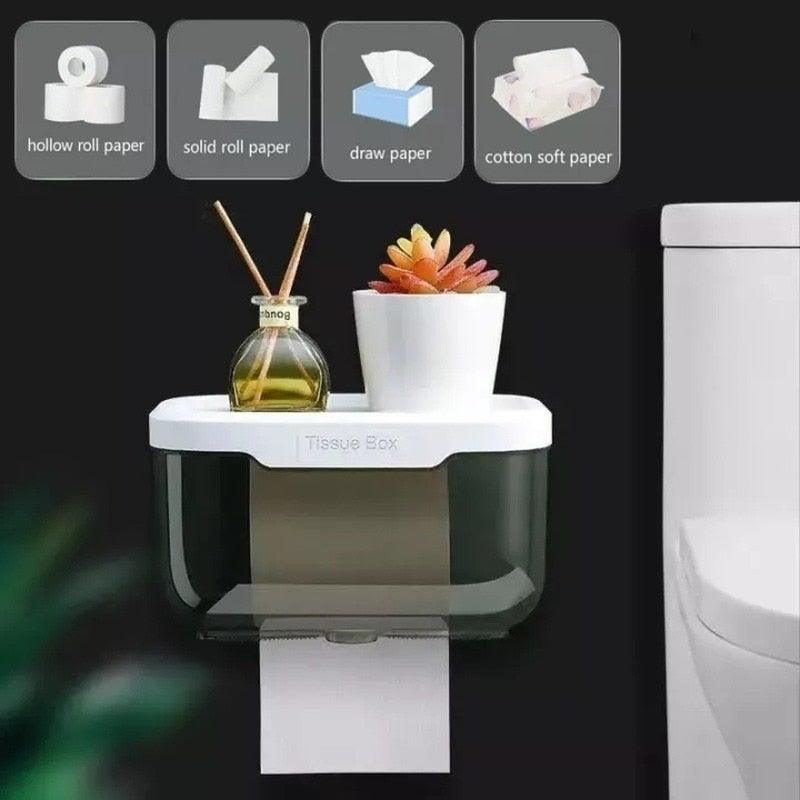 Bathroom Toilet Paper Holder Punch-free Waterproof Storage Box Toilet Paper Storage Rack Paper Towel Kitchen Storage Accessories Waterproof Toilet Paper Holder Wall Mounted Punch Free Paper Dispenser Transparent Storage Box Bathroom Kitchen Supply