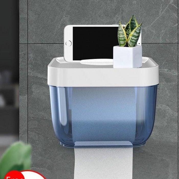 Bathroom Toilet Paper Holder Punch-free Waterproof Storage Box Toilet Paper Storage Rack Paper Towel Kitchen Storage Accessories Waterproof Toilet Paper Holder Wall Mounted Punch Free Paper Dispenser Transparent Storage Box Bathroom Kitchen Supply