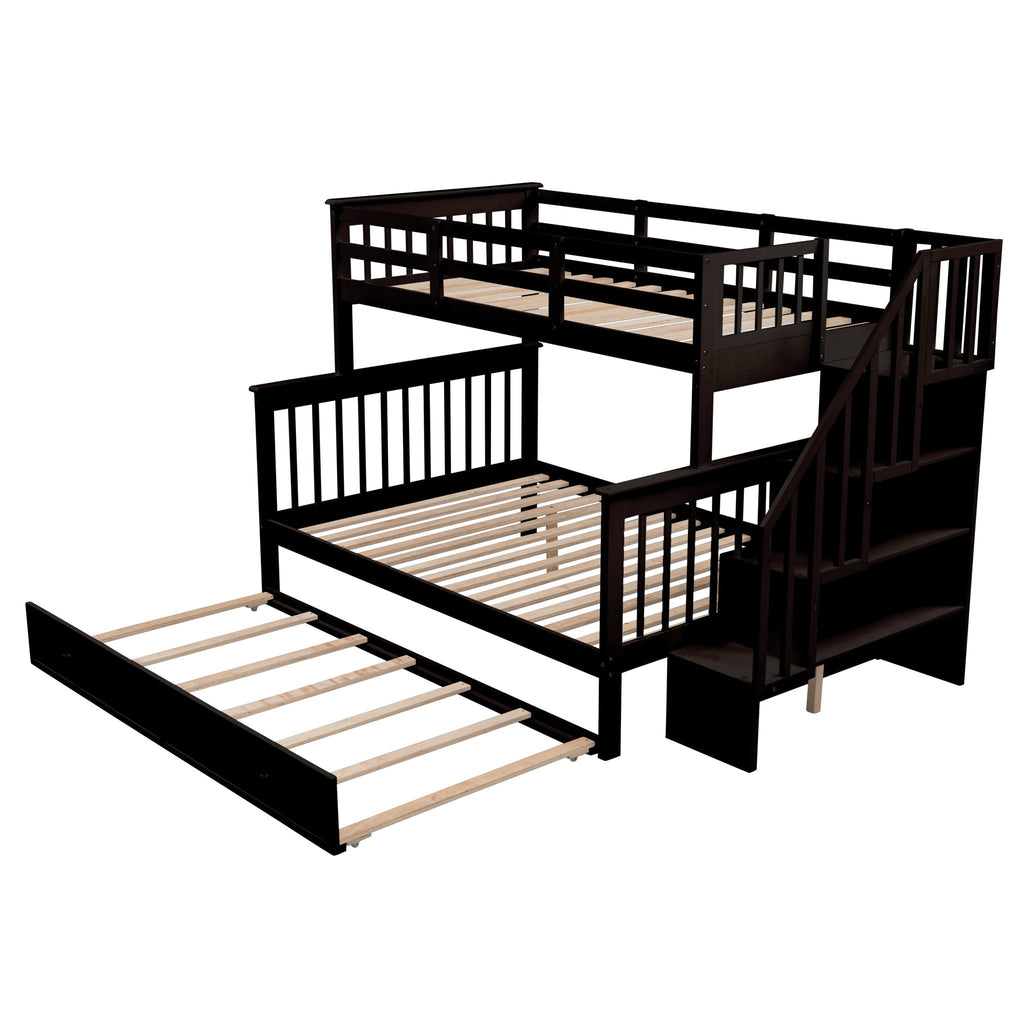 Bunk Bed With Twin Size Trundle, Storage And Guard Rail For Bedroom