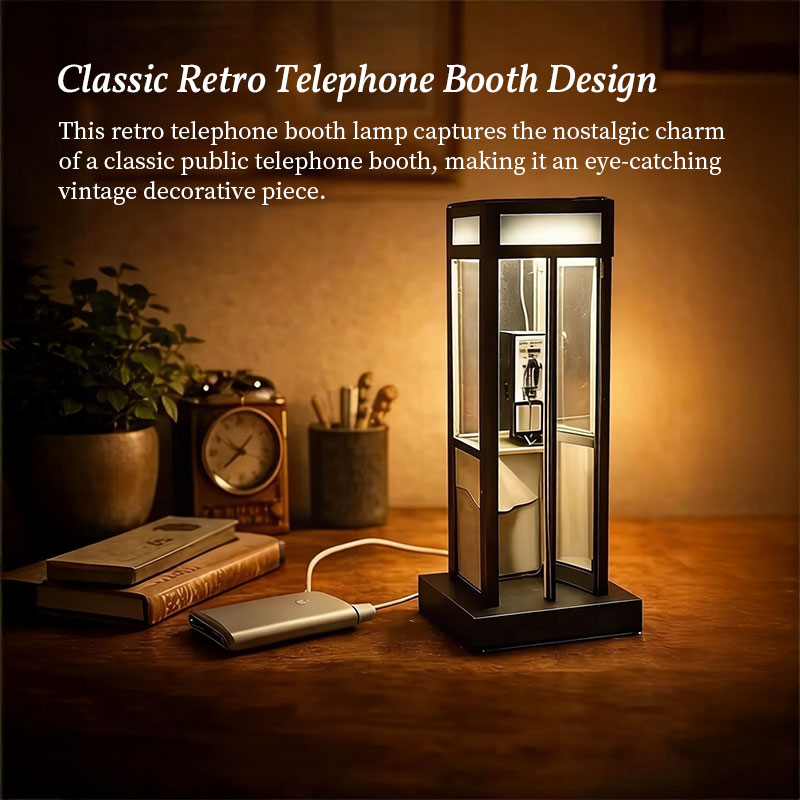 Retro Vintage Phone Booth Table Lamp - Classic Telephone Booth Night Light with Warm LED, Decorative Home/Office Desktop Lamp