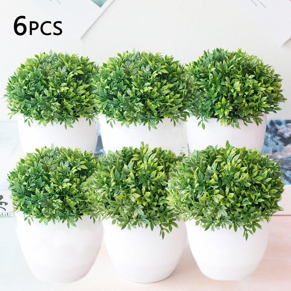 Love Art Set of 6 Small Artificial Decor Bonsai Potted Plastic Fake Flowers for Home Garden Office Desk Wall Book Shelf Decor Room Hotel  Decor