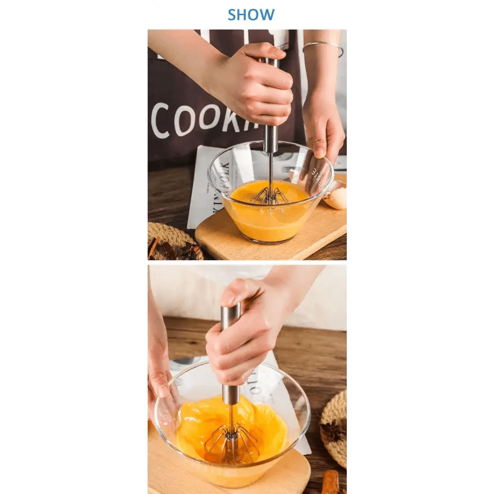 Unique Design Semi-automatic Egg Beater 304 Stainless Steel Egg Whisk Manual Hand Mixer Self Turning Egg Stirrer Kitchen Accessories Egg Tools
