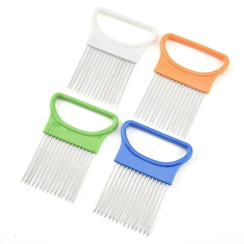 Unique Style 1PC Stainless Steel Onion Needle Onion Holder Handheld Simple Slicer Fruit Vegetable Cutter Potato Kitchen Tool Bar Accessories